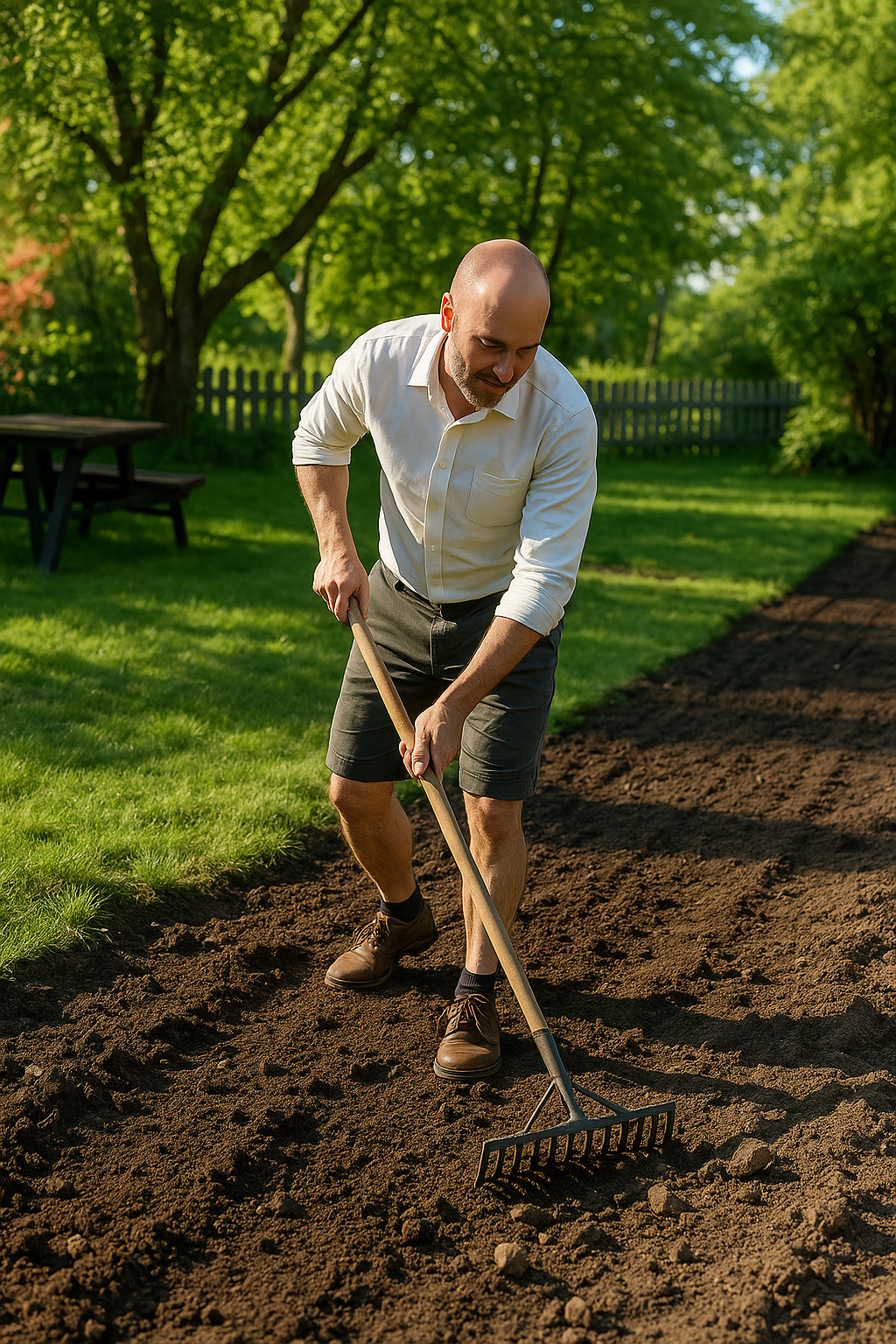 Añadiendo tierra vegetal antes de colocar la manta de semillas
