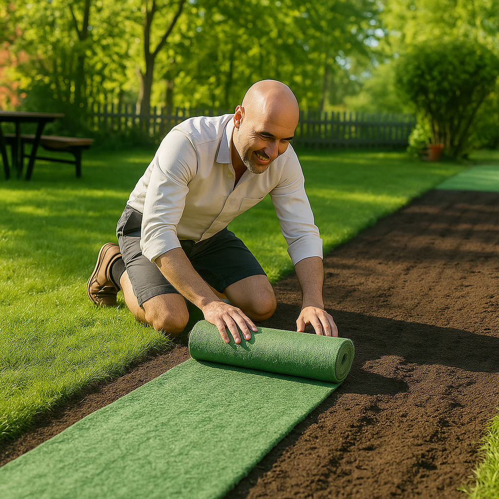 Desenrollando la manta de semillas Turfquick