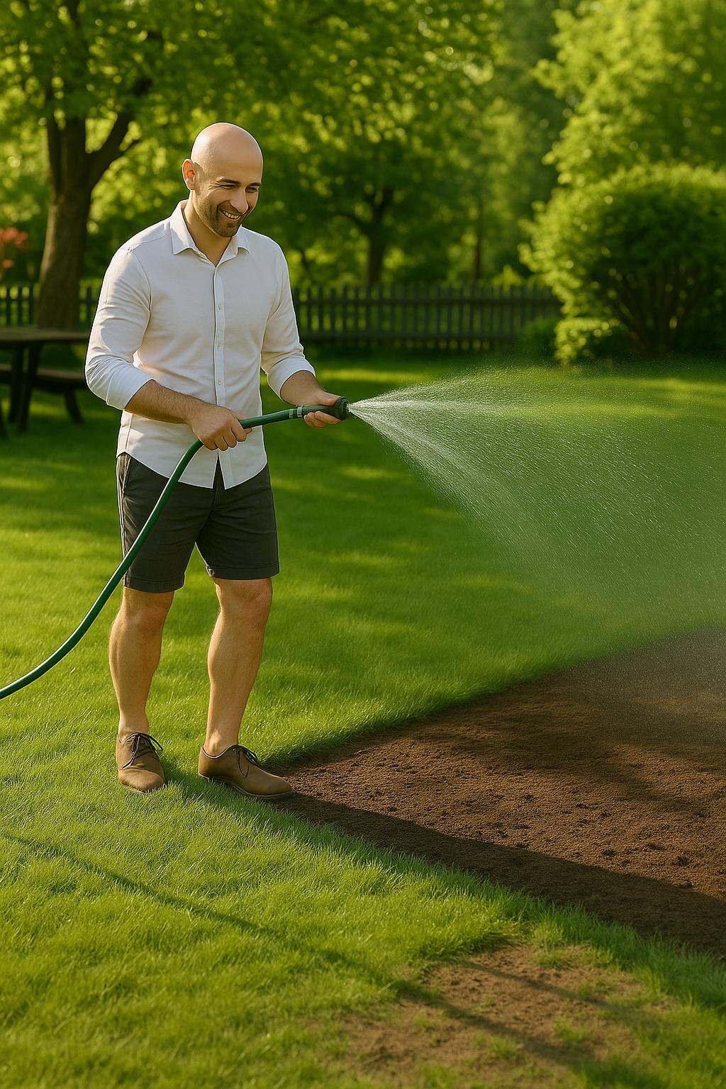 Regando el suelo antes de colocar la manta